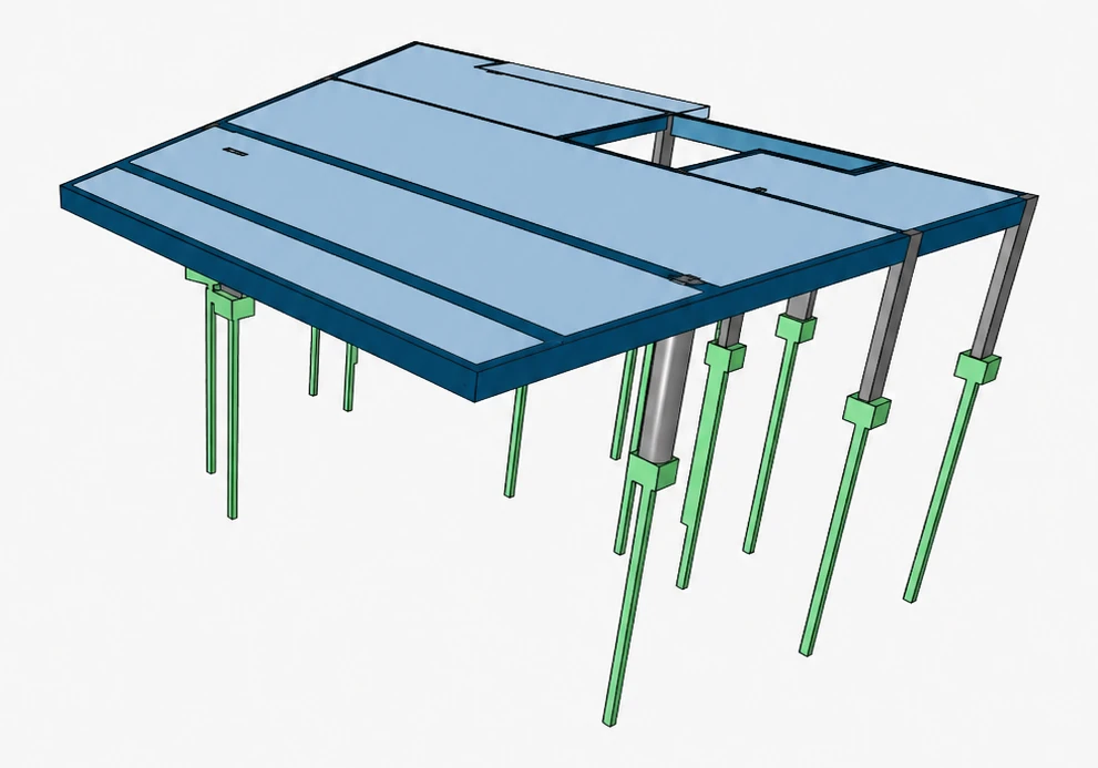 Lajes protendidas em 3D — balanço de 5 m modeladas em BIM pela GS Engenharia